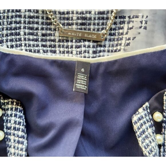 White House Black Market Womens 6 Blue White Pearl Blazer Jacket Long Sleeve - Picture 4 of 12